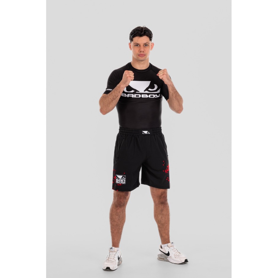 BAD BOY TRANING SHORTS SPLATTER ZIPPED POCKETS BB-000077-BWR Black