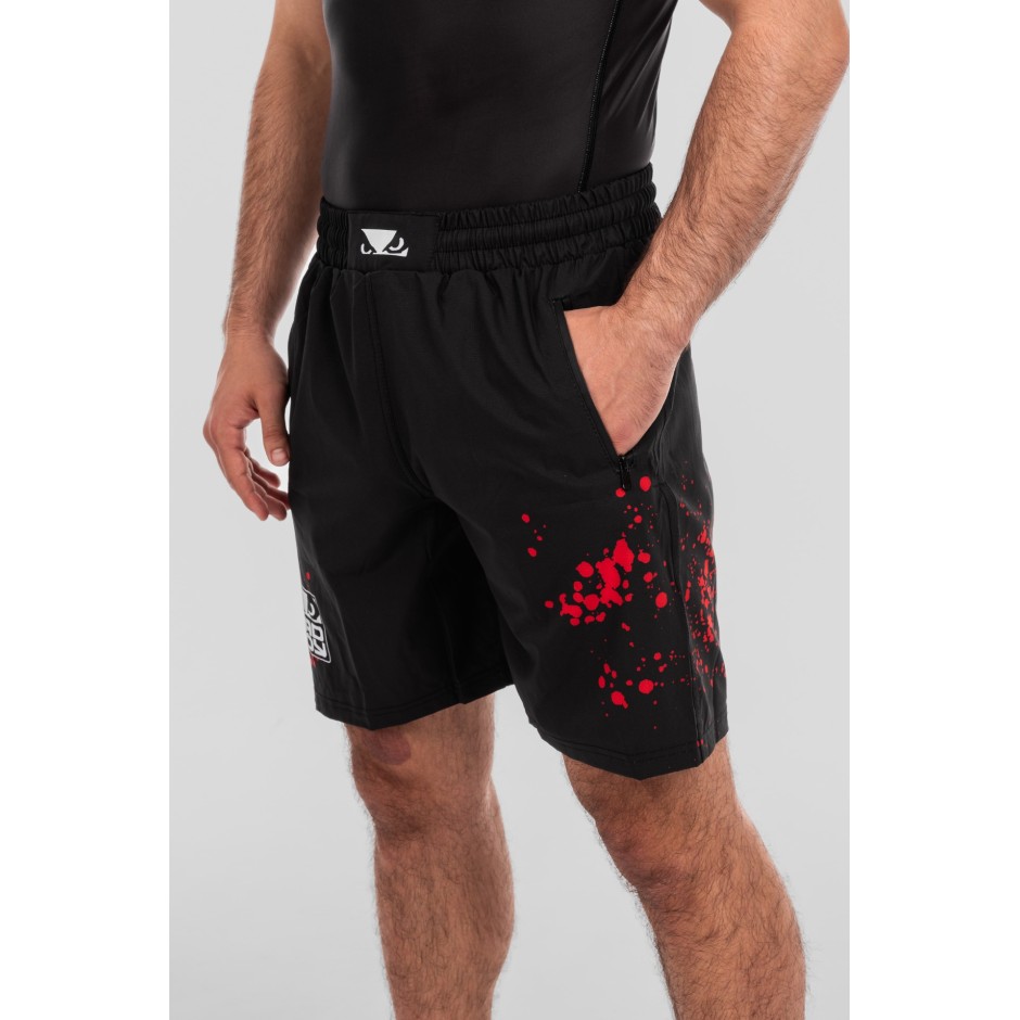 BAD BOY TRANING SHORTS SPLATTER ZIPPED POCKETS BB-000077-BWR Black