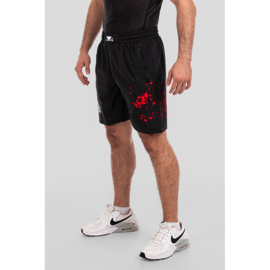 BAD BOY TRANING SHORTS SPLATTER ZIPPED POCKETS BB-000077-BWR Black