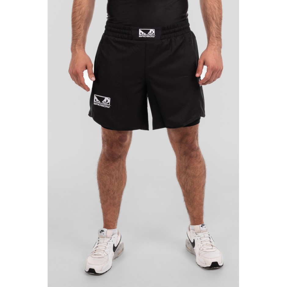 BAD BOY TRANING SHORTS LOGO CLASSIC ZIPPED POCKETS BB-000079-BW Black