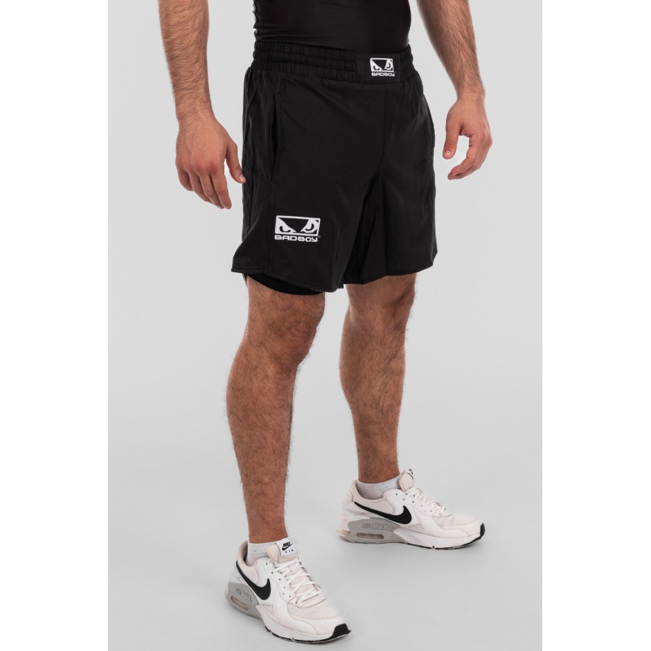 BAD BOY TRANING SHORTS LOGO CLASSIC ZIPPED POCKETS BB-000079-BW Black