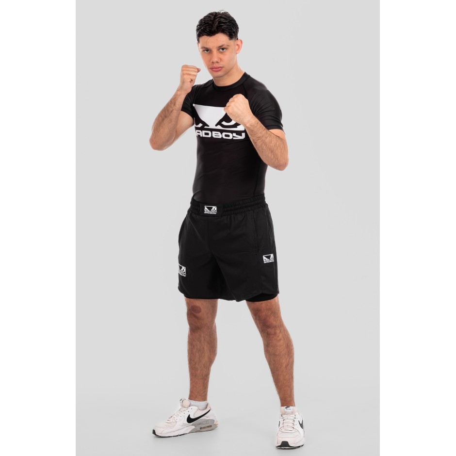 BAD BOY TRANING SHORTS LOGO CLASSIC ZIPPED POCKETS BB-000079-BW Black