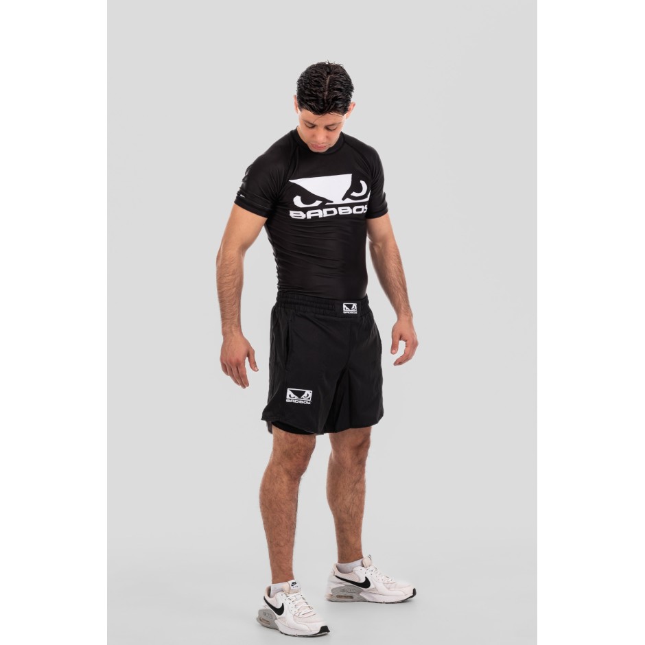 BAD BOY TRANING SHORTS LOGO CLASSIC ZIPPED POCKETS BB-000079-BW Black