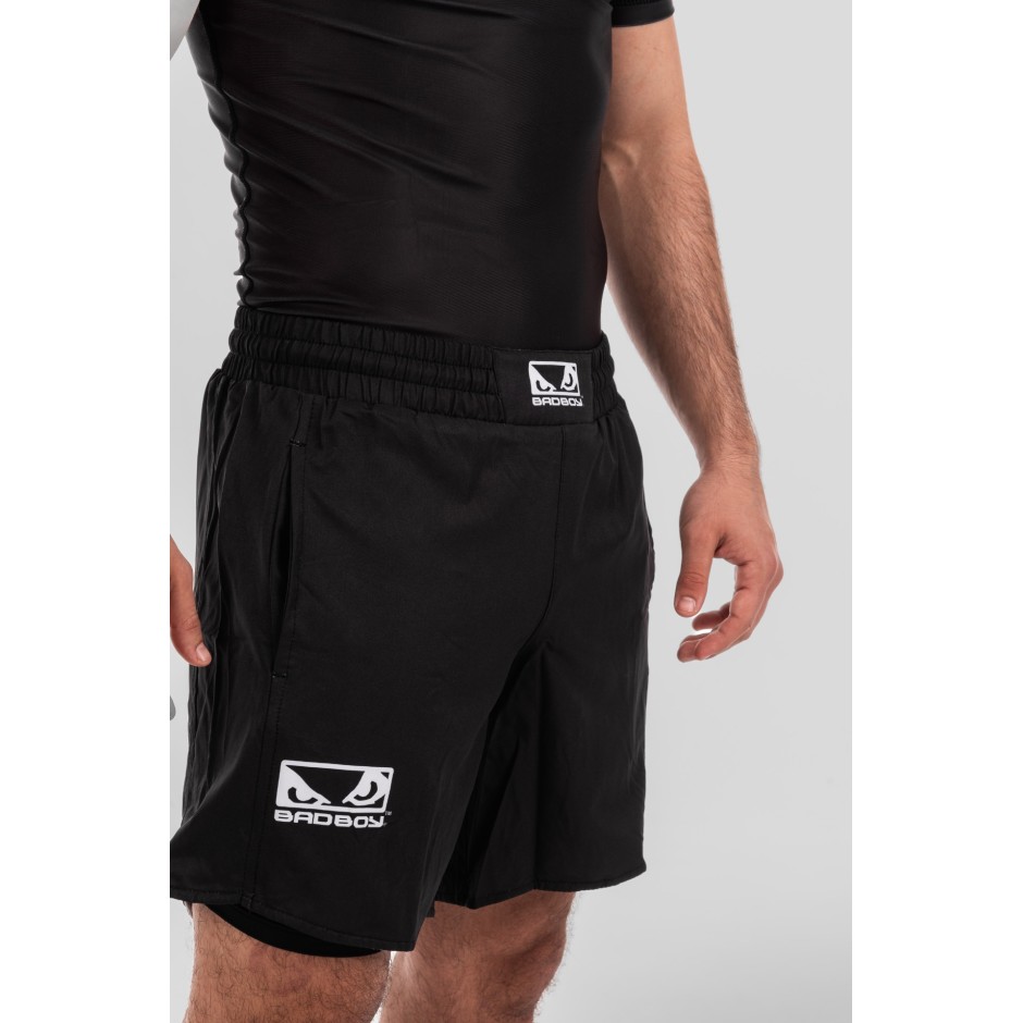 BAD BOY TRANING SHORTS LOGO CLASSIC ZIPPED POCKETS BB-000079-BW Black