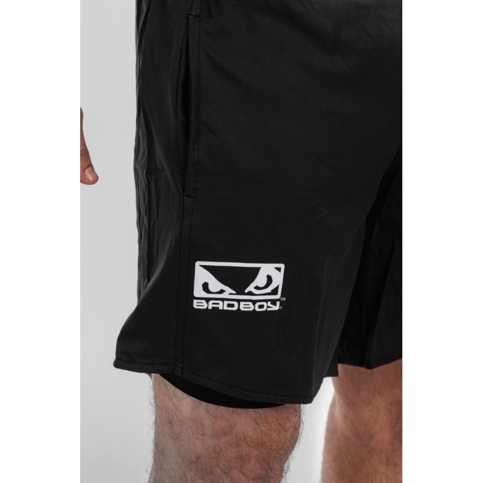 BAD BOY TRANING SHORTS LOGO CLASSIC ZIPPED POCKETS BB-000079-BW Black