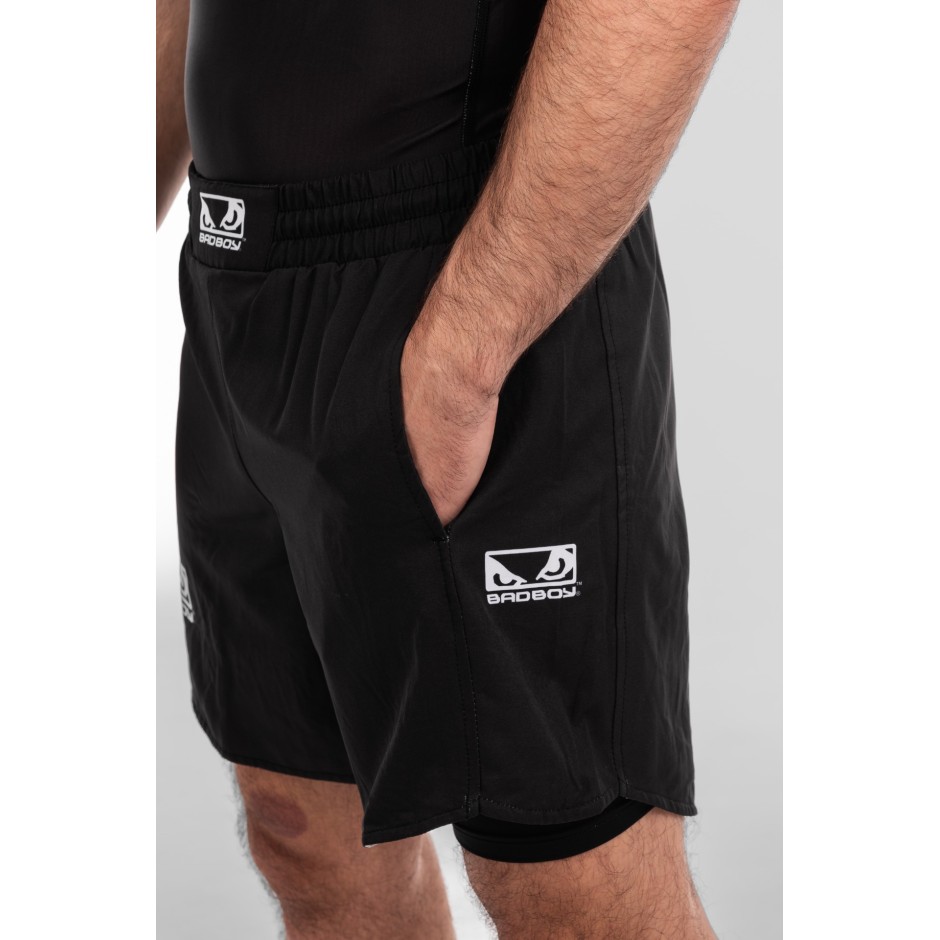 BAD BOY TRANING SHORTS LOGO CLASSIC ZIPPED POCKETS BB-000079-BW Black