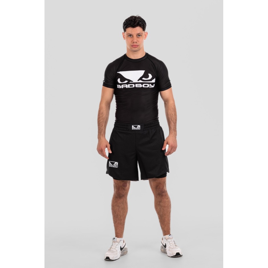 BAD BOY TRANING SHORTS LOGO CLASSIC ZIPPED POCKETS BB-000079-BW Black