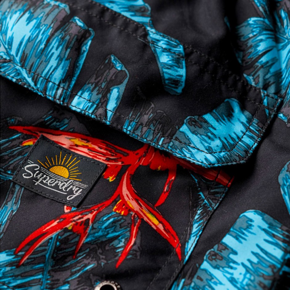 Ανδρικό Μαγιό Βερμούδα Μπλε - Superdry Hawaiian Print 17"