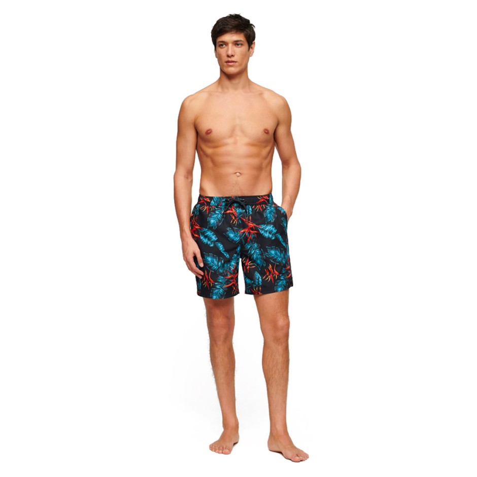 Ανδρικό Μαγιό Βερμούδα Μπλε - Superdry Hawaiian Print 17"