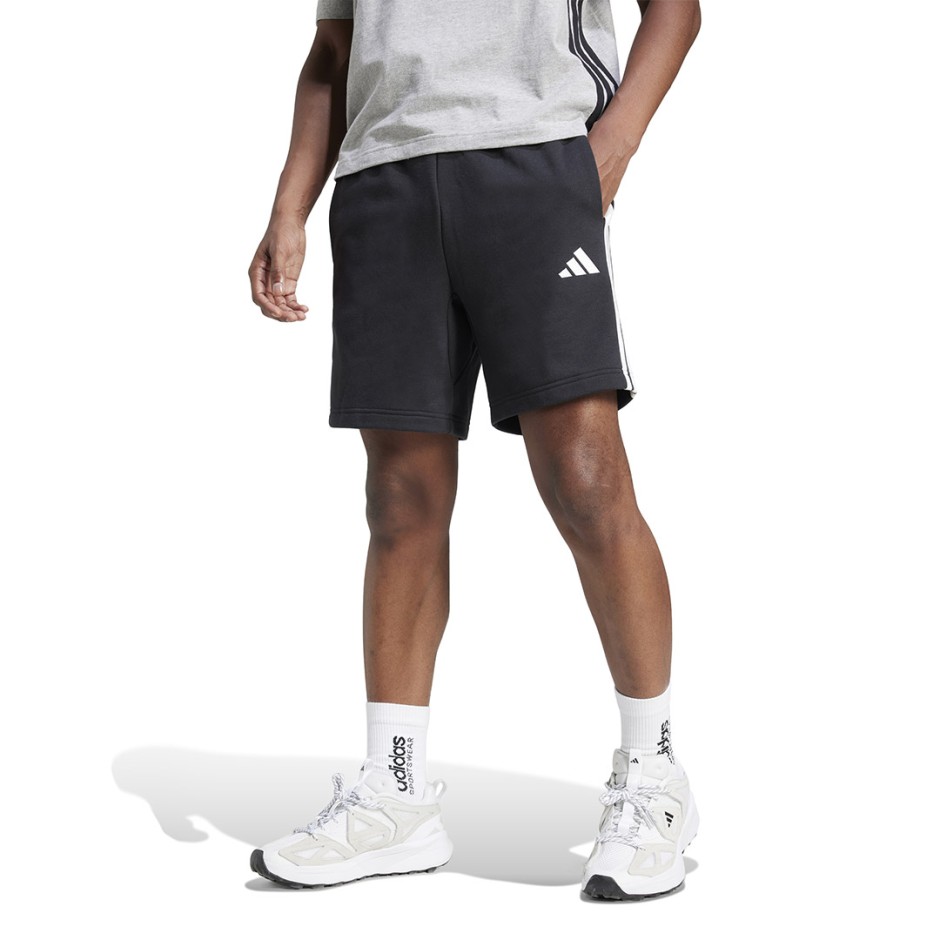 Ανδρική Βερμούδα Μαύρη - adidas Sportswear Essentials 3-Stripes French Terry 