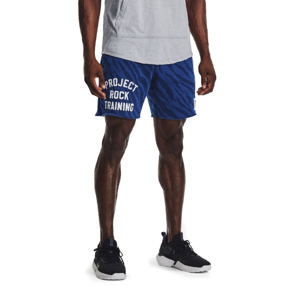 UNDER ARMOUR PROJECT ROCK RIVAL FLEECE PRINTED SHORTS Μπλε