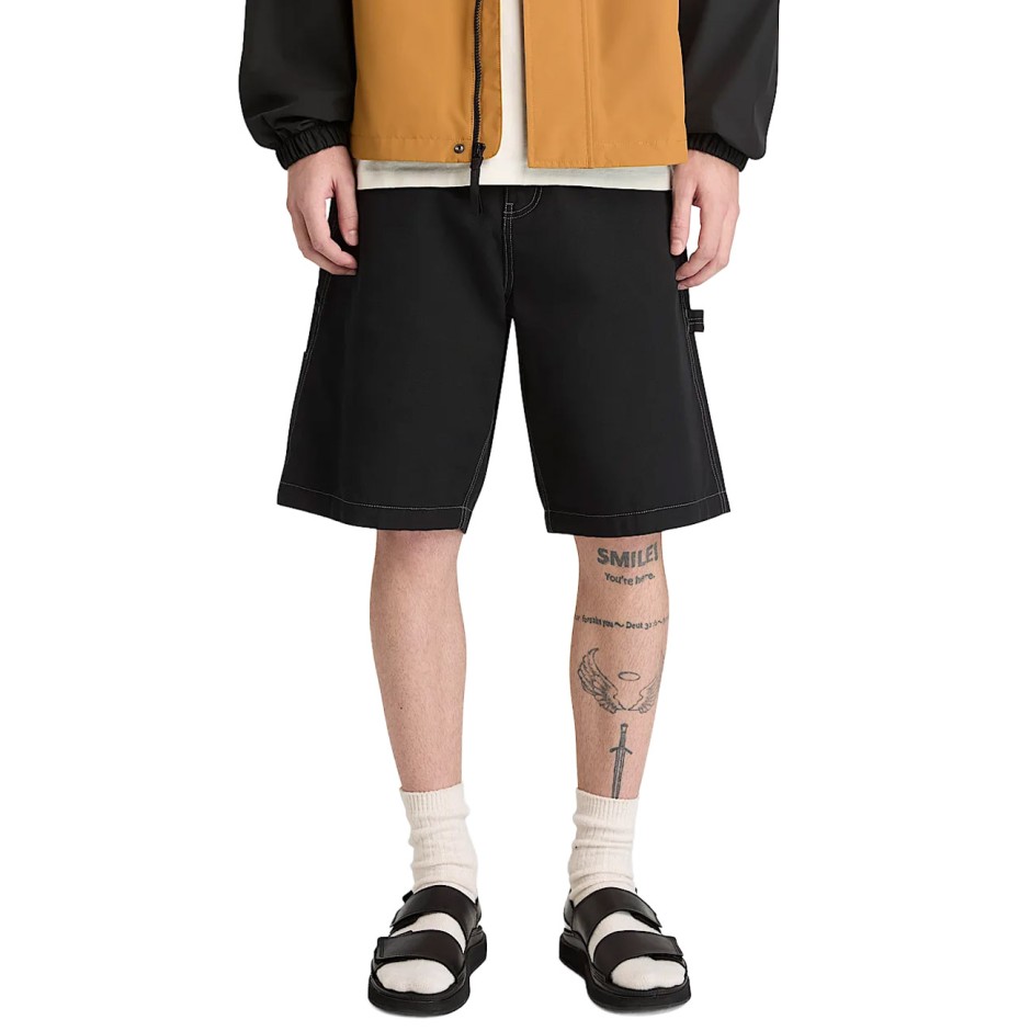 Men's Shorts Black - Timberland Washed Duck Canvas Carpenter
