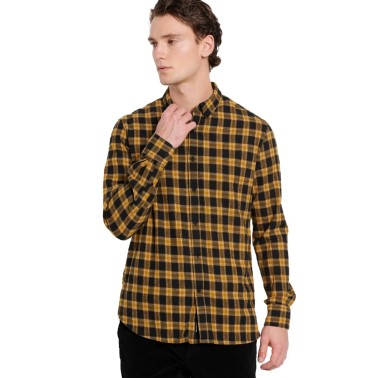 Funky Buddha Flannel Μουσταρδί - Ανδρικό Μακρυμάνικο Πουκάμισο