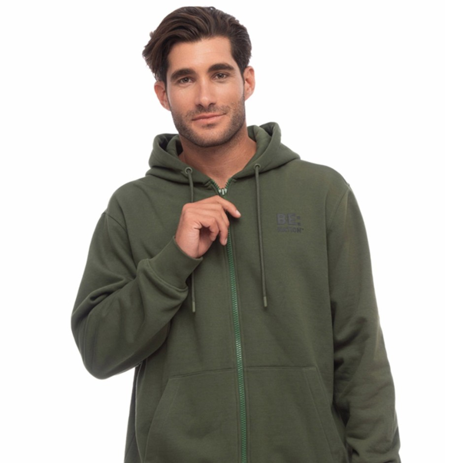 BE:NATION LOGO FULL ZIP HOODIE 07302301-13B Κhaki