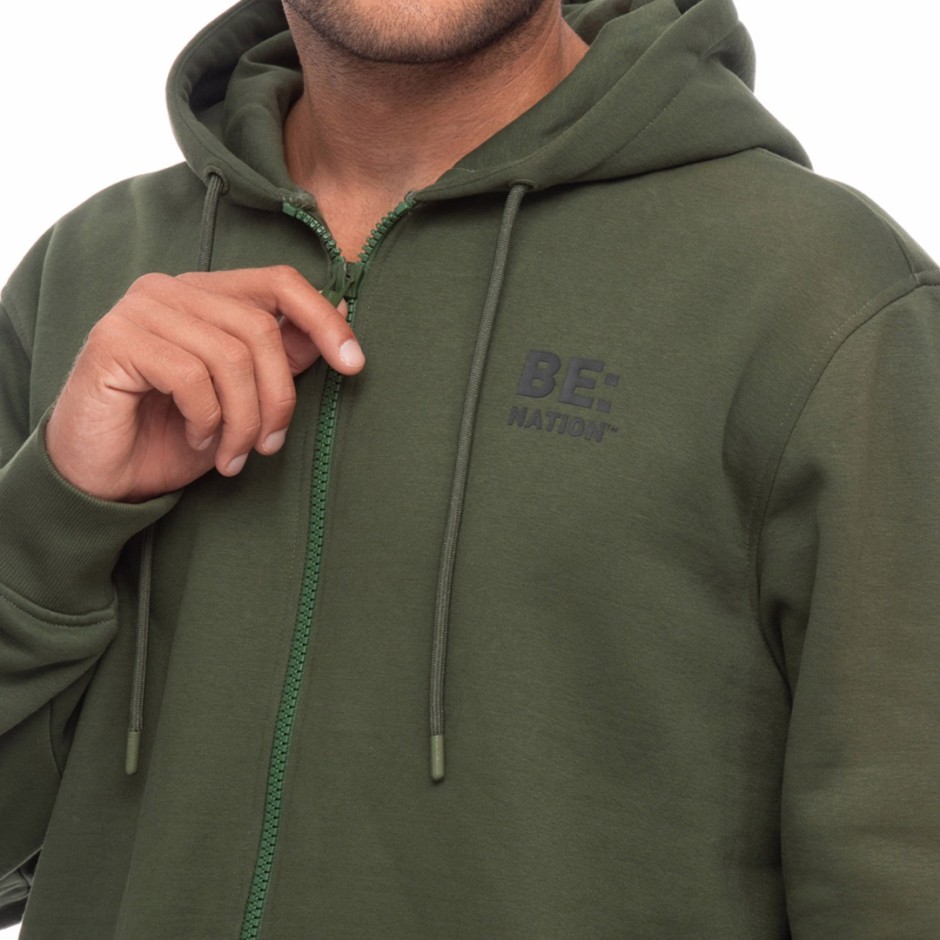 BE:NATION LOGO FULL ZIP HOODIE 07302301-13B Κhaki