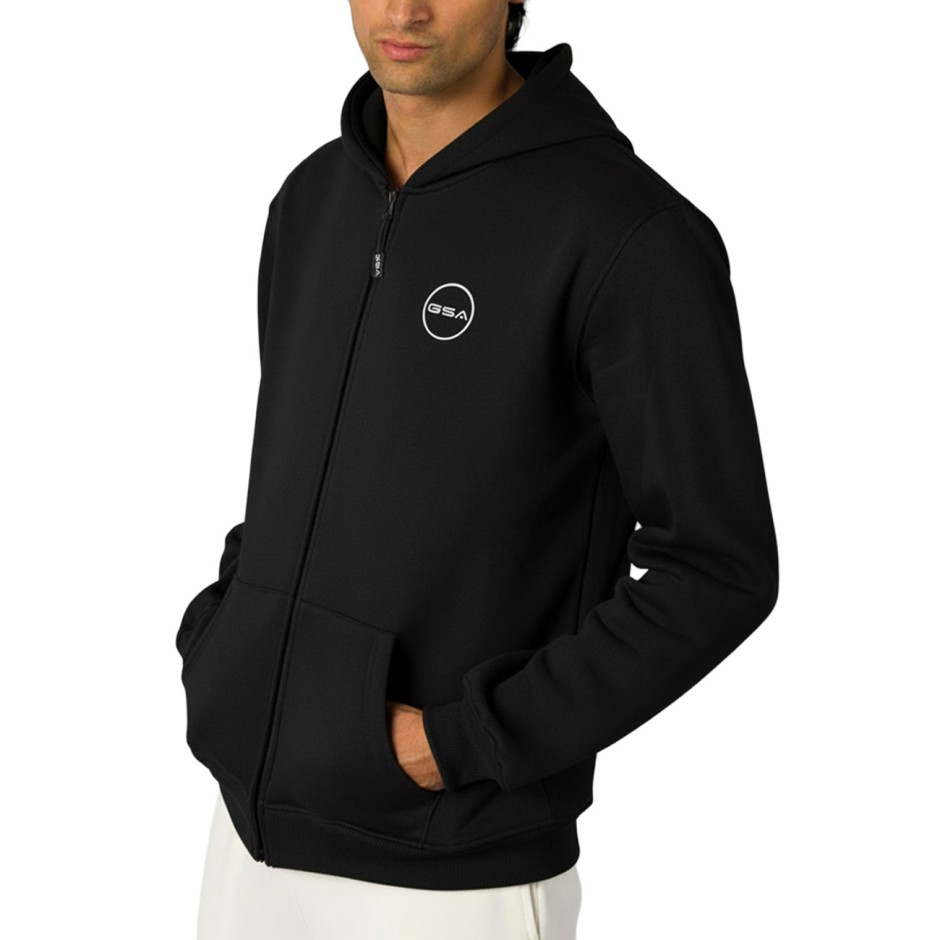 GSA SUPERCOTTON MENS BIG LOGO ZIP HOODIE FLEECE GA12503-BLACK Black