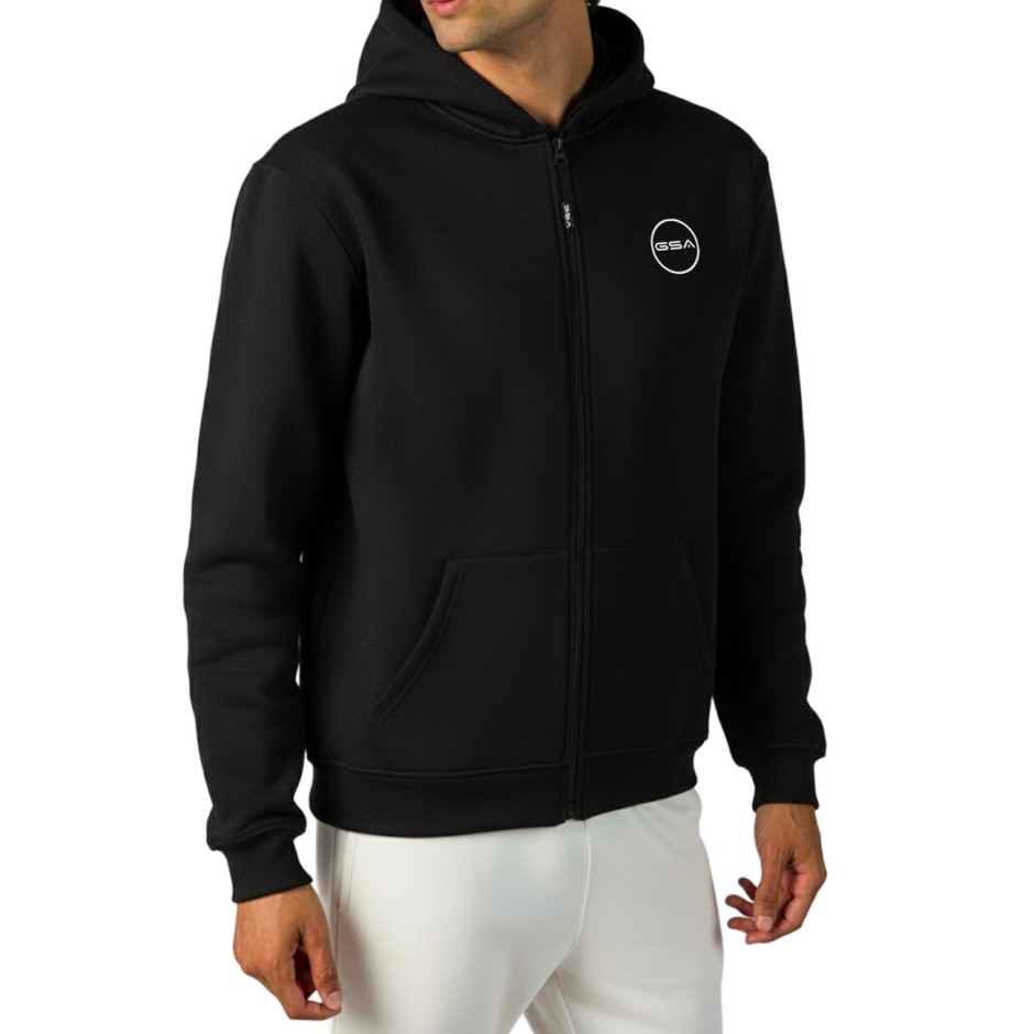GSA SUPERCOTTON MENS BIG LOGO ZIP HOODIE FLEECE GA12503-BLACK Black