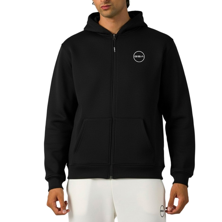 GSA SUPERCOTTON MENS BIG LOGO ZIP HOODIE FLEECE GA12503-BLACK Black
