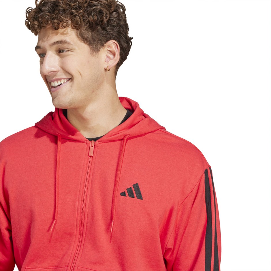 Ανδρική Ζακέτα Κόκκινη - adidas Sportswear Essentials 3-Stripes French Terry