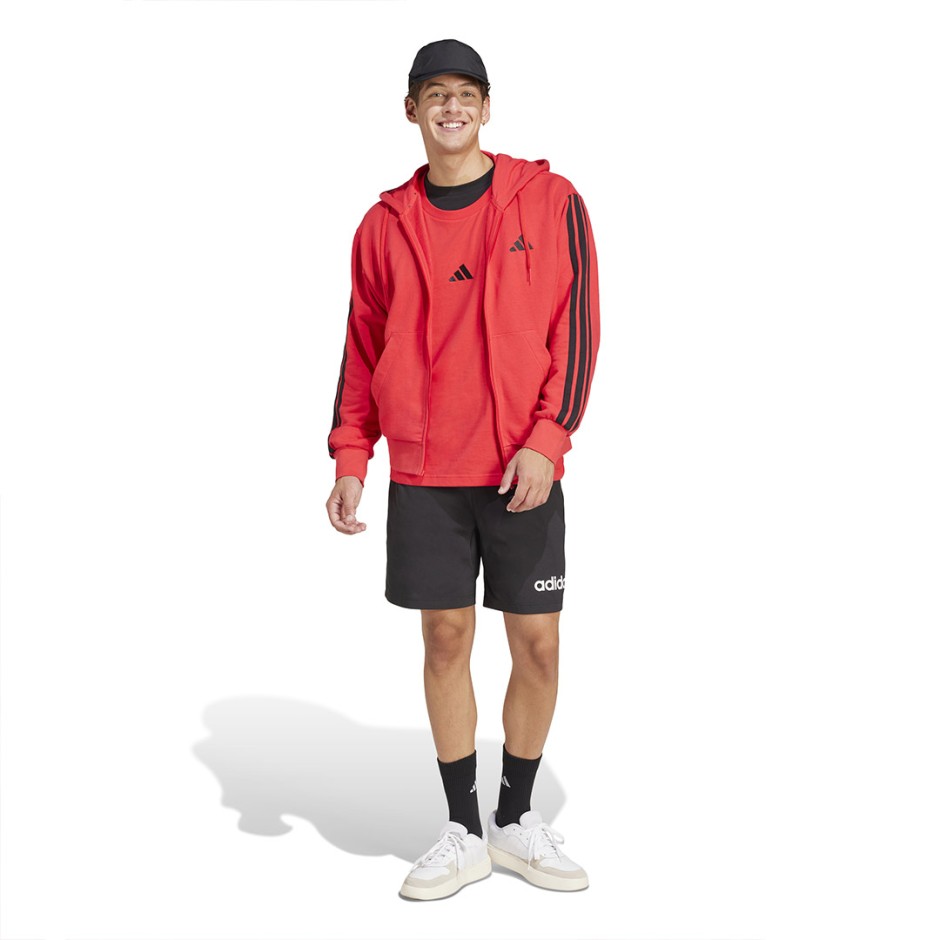 Ανδρική Ζακέτα Κόκκινη - adidas Sportswear Essentials 3-Stripes French Terry
