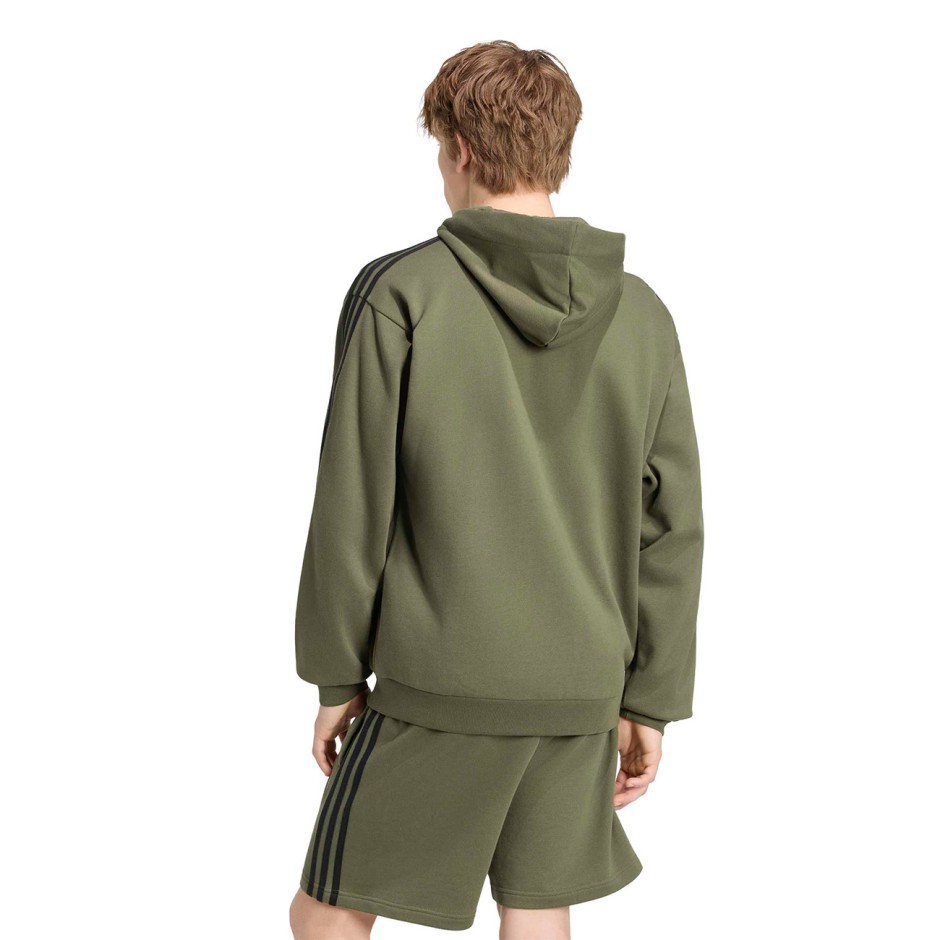 Men's Full-Zip Hoodie Olive - adidas Sportswear Essentials 3-Stripes French Terry