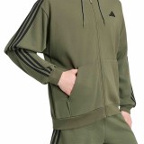 Men's Full-Zip Hoodie Olive - adidas Sportswear Essentials 3-Stripes French Terry Image 2