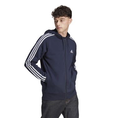 adidas Sportswear Essentials French Terry 3-Stripes Μπλε - Ανδρική Ζακέτα Με Κουκούλα