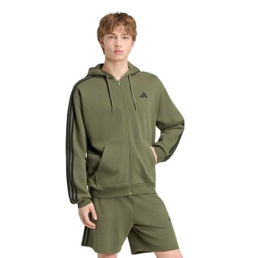 Men's Full-Zip Hoodie Olive - adidas Sportswear Essentials 3-Stripes French Terry