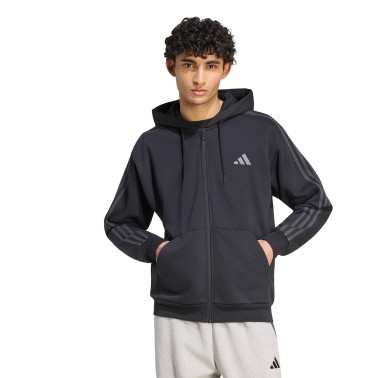 Men's Full-Zip Hoodie Black - adidas Sportswear Essentials 3-Stripes Fleece