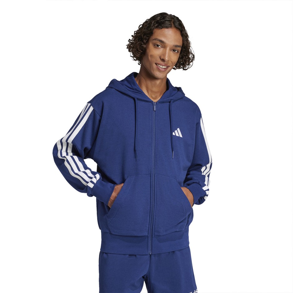 Ανδρική Ζακέτα Μπλε - adidas Sportswear Essentials 3-Stripes French Terry