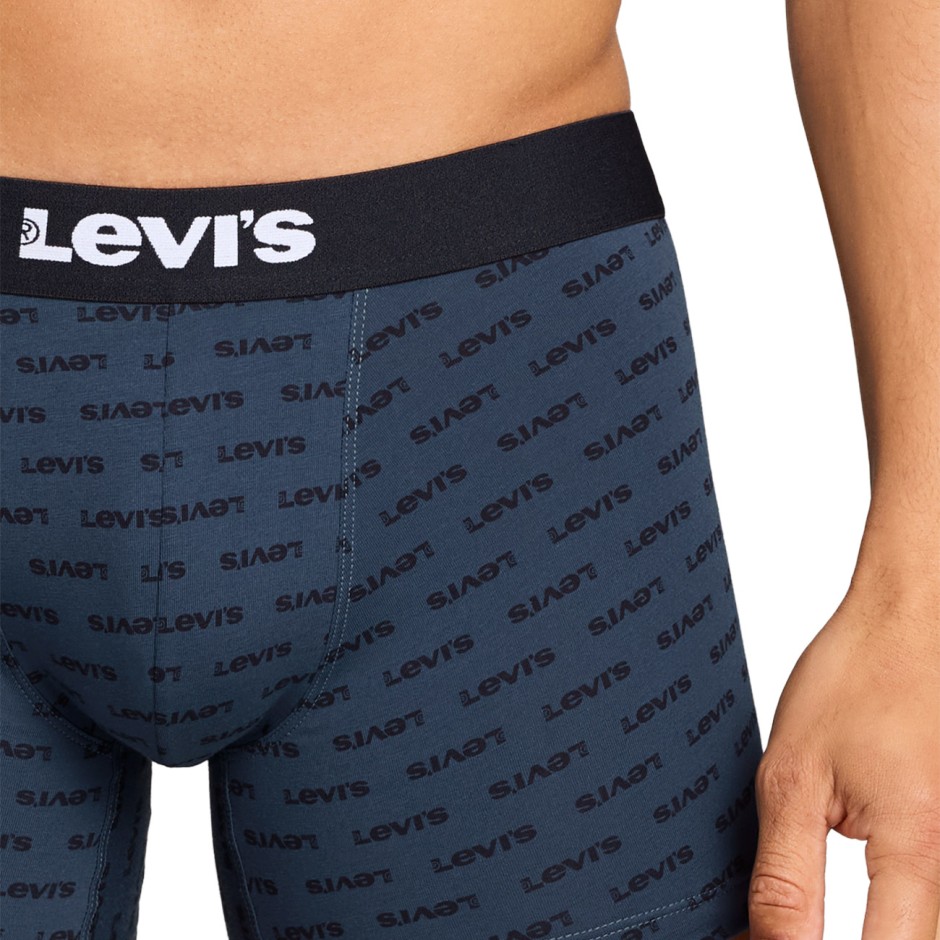 Ανδρικά Εσώρουχα Μποξεράκια Μπλε - Levi's Men Logo All Over Print Boxer Brief 2Pack