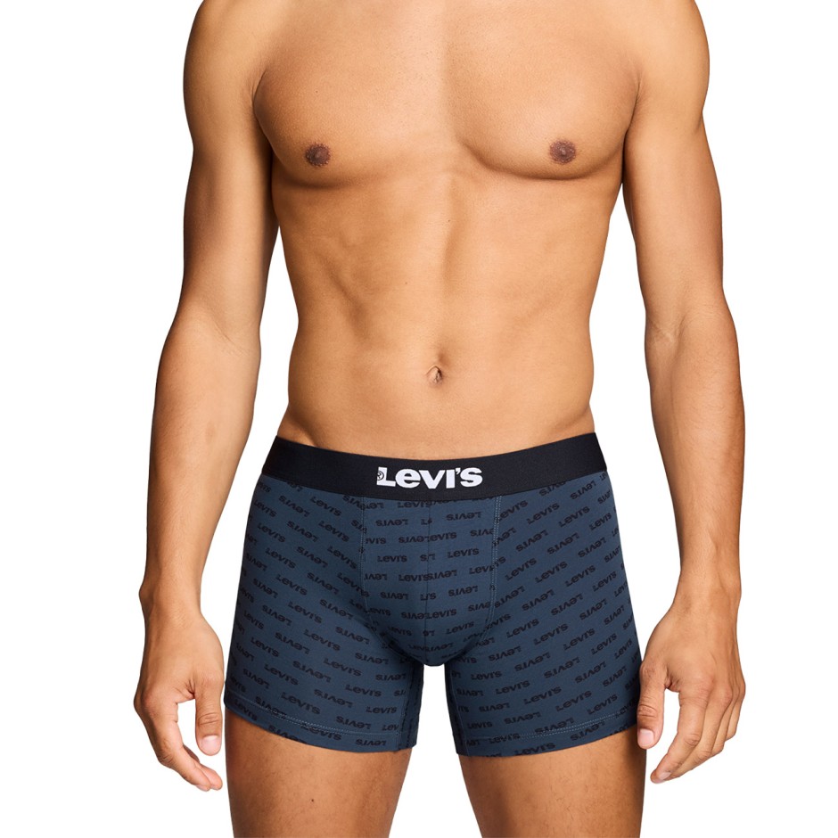 Ανδρικά Εσώρουχα Μποξεράκια Μπλε - Levi's Men Logo All Over Print Boxer Brief 2Pack