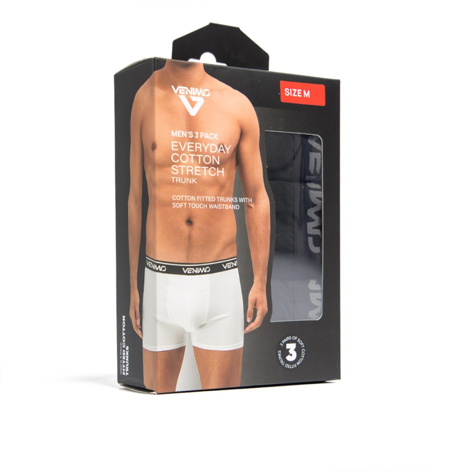 Ανδρικά Εσώρουχα Μποξεράκια Μαύρα - VENIMO Everyday Cotton Stretch 3 Pack