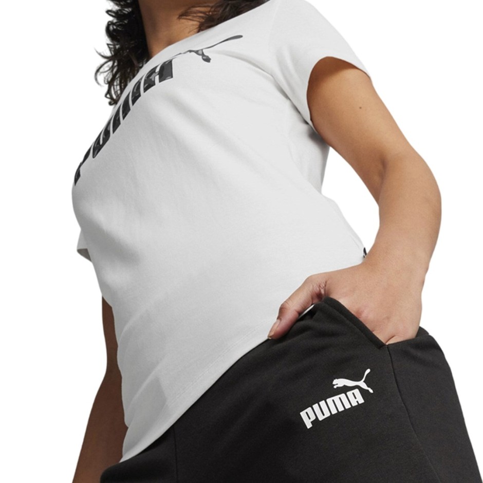 Puma Ess+ Small Logo Μαύρο - Γυναικείο Παντελόνι Φόρμα Σε Ίσια Γραμμή