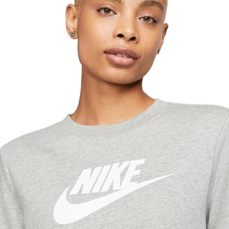 Nike Sportswear Club Fleece Γκρι - Γυναικεία Μακρυμάνικη Μπλούζα Με Λαιμόκοψη