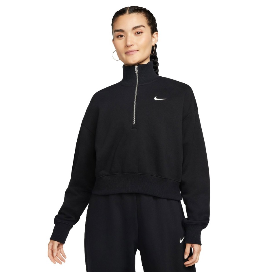 NIKE W NSW PHNX FLC QZ CROP DQ5767-010 Black