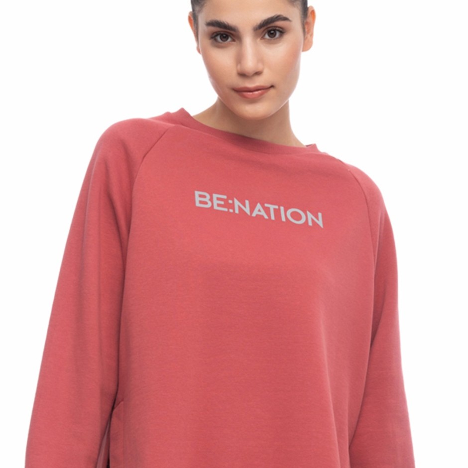 Be:Νation Reflective Crew Neck Κόκκινο - Γυναικεία Μακρυμάνικη Μπλούζα Με Λαιμόκοψη
