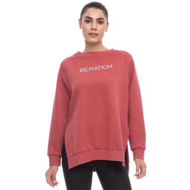 Be:Νation Reflective Crew Neck Κόκκινο - Γυναικεία Μακρυμάνικη Μπλούζα Με Λαιμόκοψη