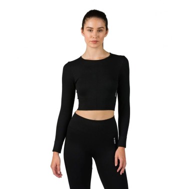 GSA R3 SEAMLESS RIBBED LONGSLEEVE CROPPED TOP 1721102001-JET BLACK Black