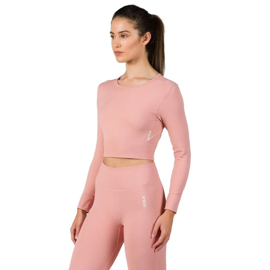 GSA R3 SEAMLESS RIBBED LONGSLEEVE CROPPED TOP Ροζ