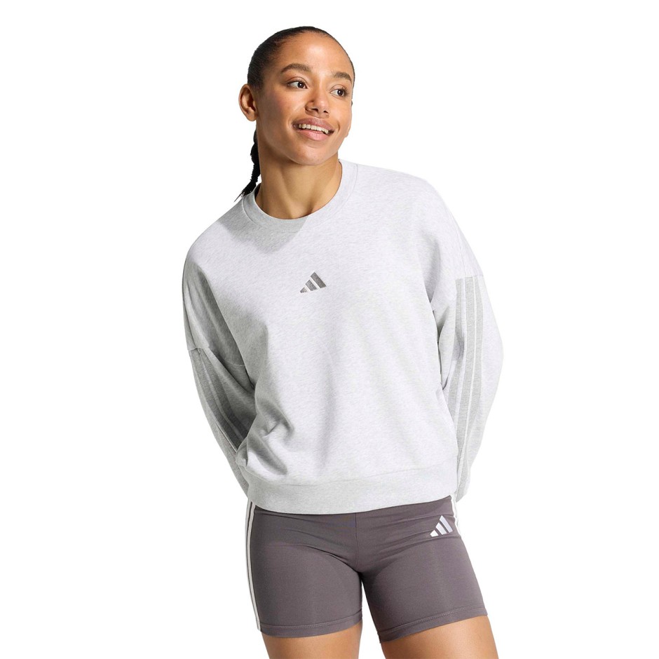 Γυναικεία Μακρυμάνικη Μπλούζα Γκρι - adidas Sportswear Essentials 3-Stripes French Terry