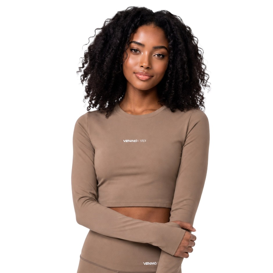 Women's Yoga Long-Sleeve Top Beige - VENIMO 