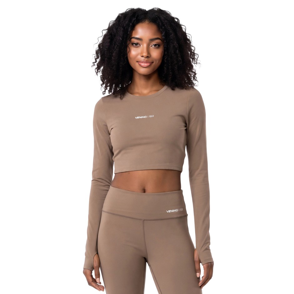 Women's Yoga Long-Sleeve Top Beige - VENIMO 
