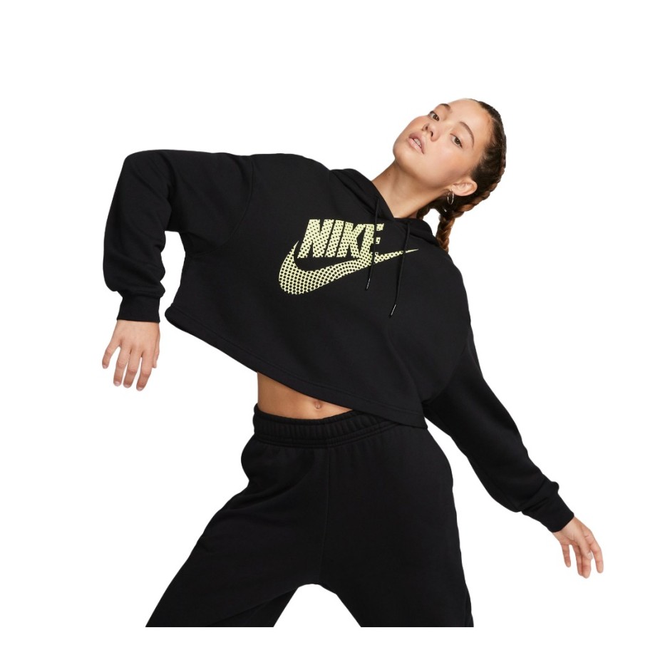 Γυναικεία Μπλούζα Φούτερ NIKE W NSW FLC PO HOODIE CROP DNC Μαύρο 