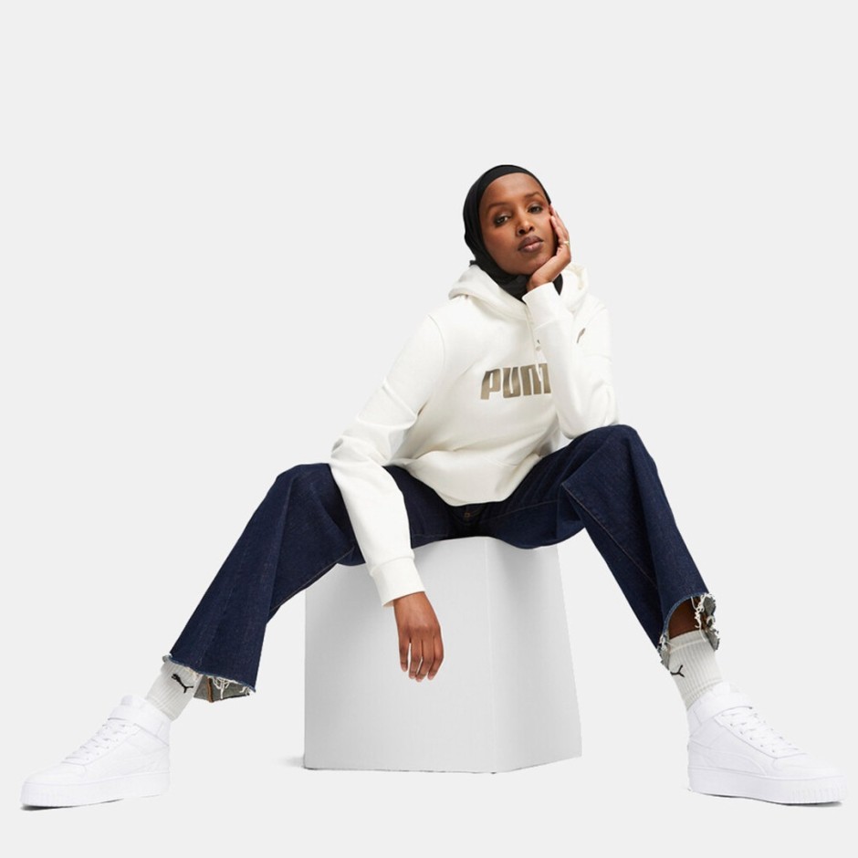 Puma Essentials+ Metallic Logo Λευκό - Γυναικεία Μπλούζα Φούτερ