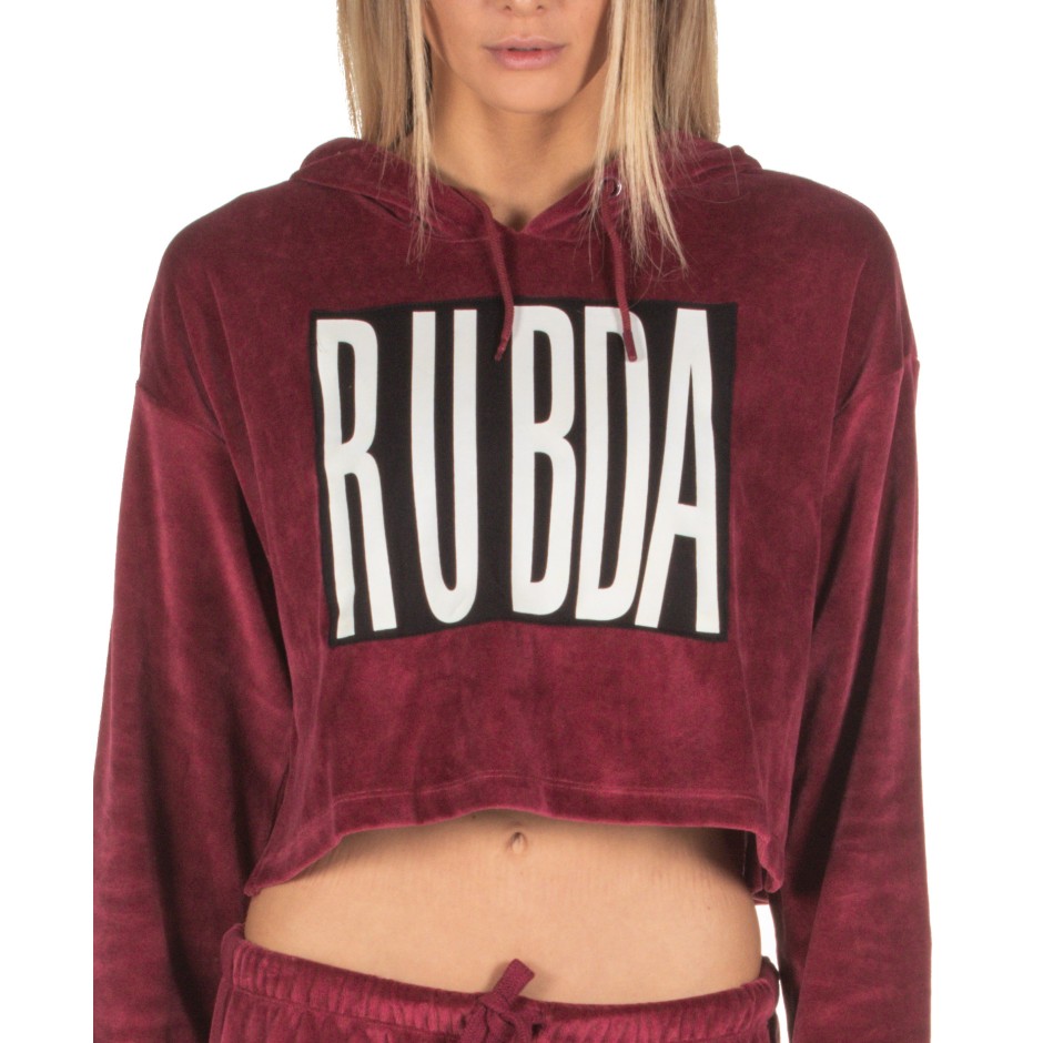 BODY ACTION VELOUR CROPPED HOODIE 061840-01-08D Βordeaux