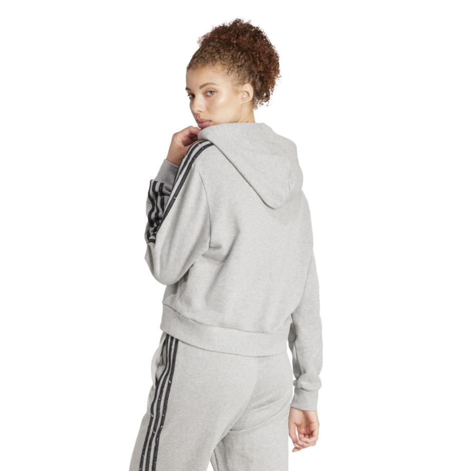 adidas Sportswear Essentials 3-Stripes Animal Print Γκρι - Γυναικεία Μπλούζα Φούτερ Με Κουκούλα