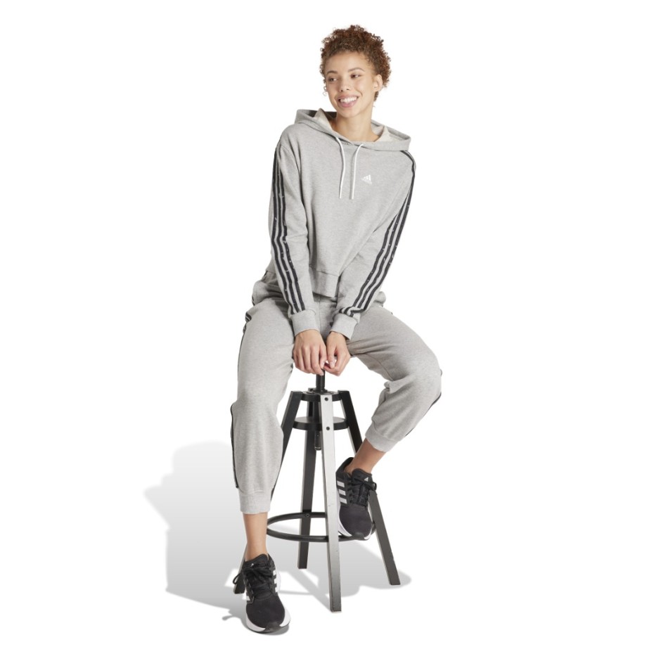 adidas Sportswear Essentials 3-Stripes Animal Print Γκρι - Γυναικεία Μπλούζα Φούτερ Με Κουκούλα