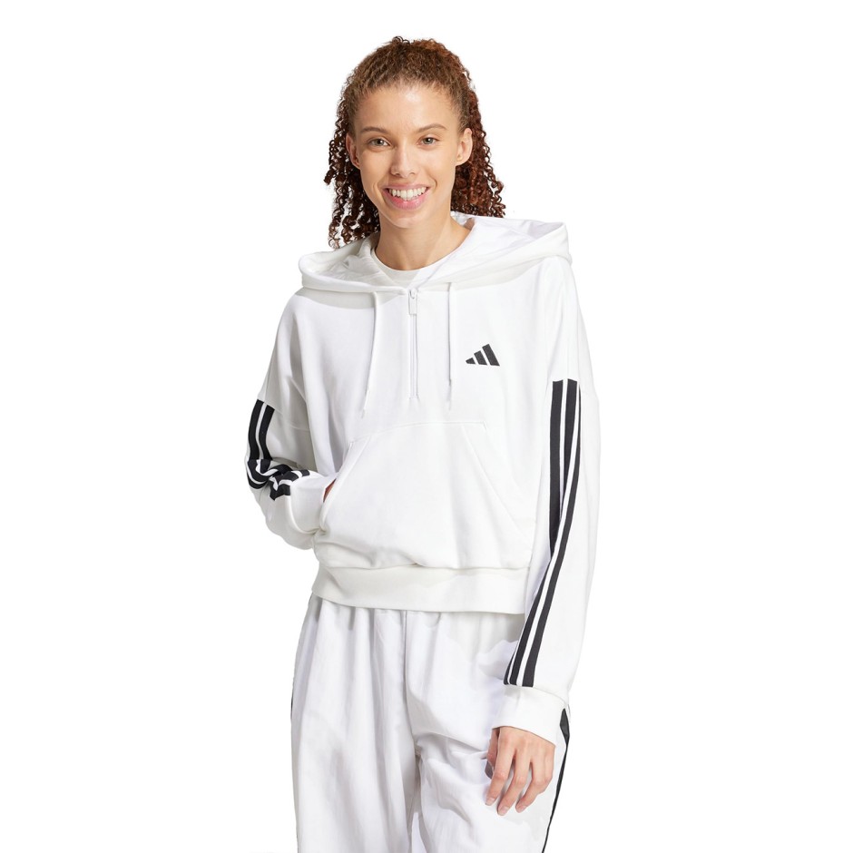 Γυναικείο Φούτερ Λευκό - adidas Sportswear Essentials 3-Stripes French Terry Quarter-Zip