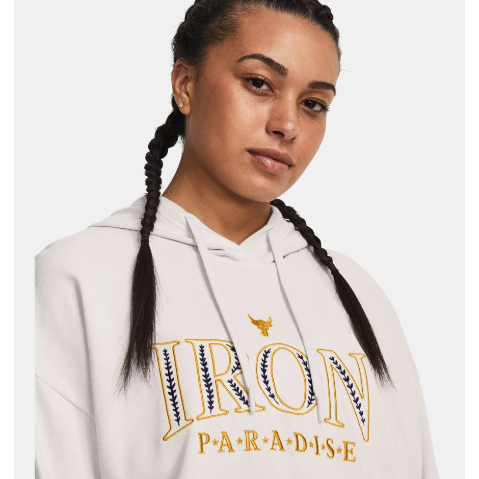 Under Armour Project Rock Everyday Terry Λευκό - Γυναικεία Μπλούζα Φούτερ Προπόνησης